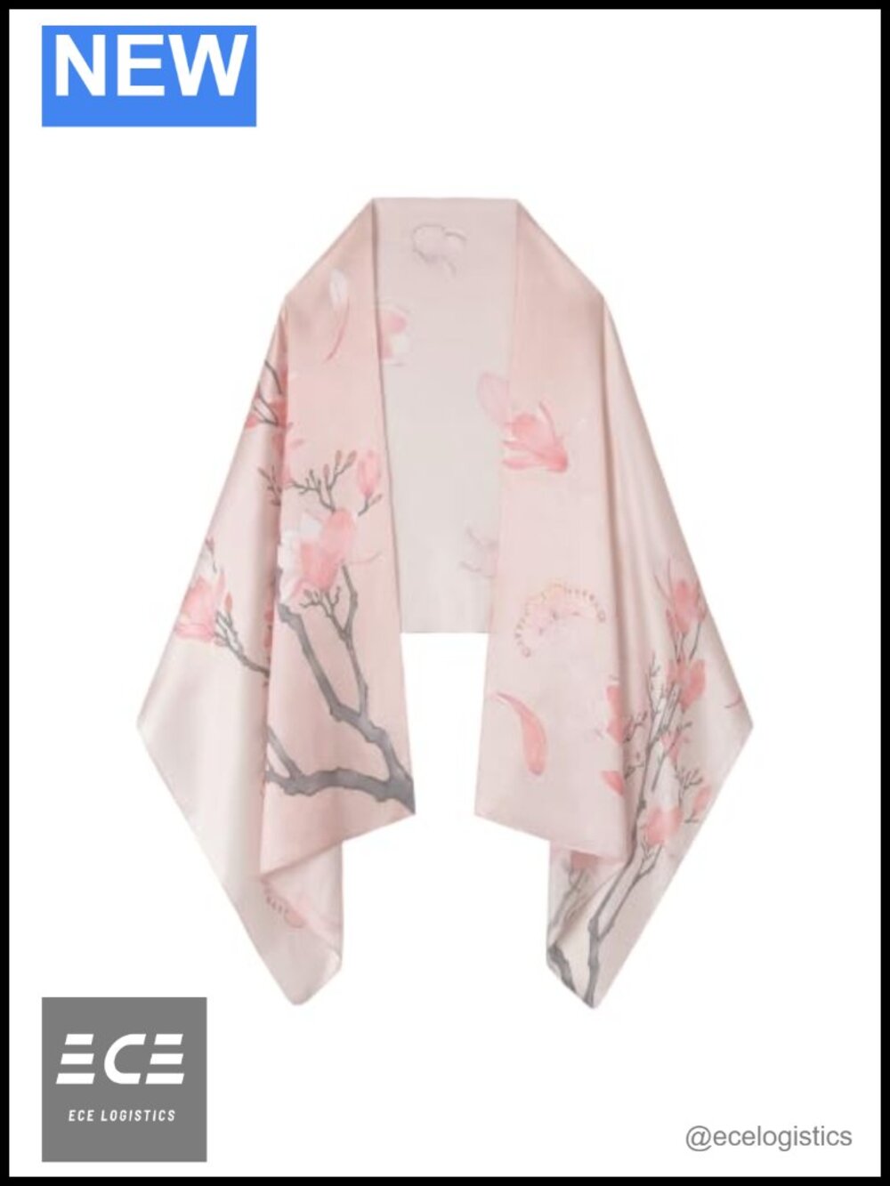 100% Mulberry Silk Scarf 70x21 Floral Neck Wrap Lightweight Shawl